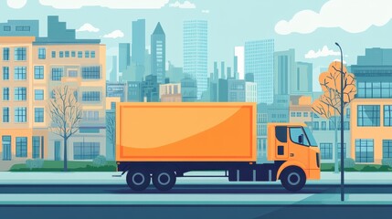 Naklejka premium Logistics delivery flat design side view urban transportation theme cartoon drawing Split-complementary color scheme.. 