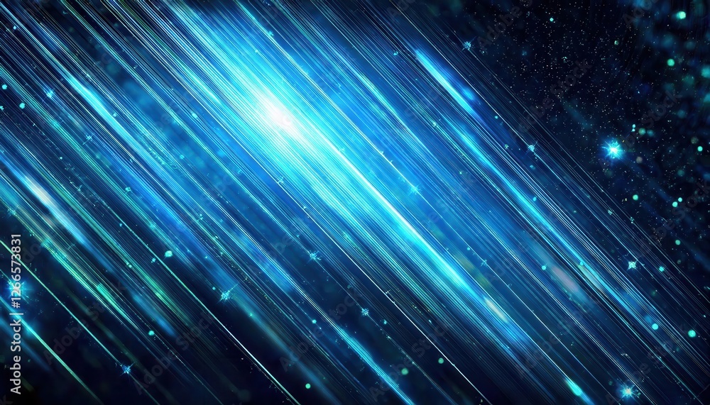 Poster abstract blue glowing light streaks and stars background, dynamic flowing lines, futuristic visual d