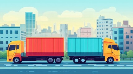 Naklejka premium Logistics delivery flat design side view urban transportation theme cartoon drawing Split-complementary color scheme.. 