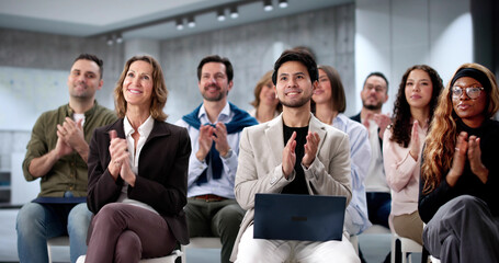 Diverse group of business professionals actively participating