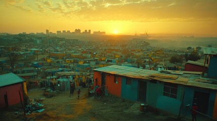 Fototapeta premium Vibrant Sunset Over Urban Landscape in a Developing Community
