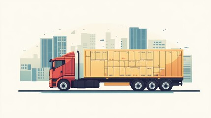 Naklejka premium Logistics delivery flat design side view urban transportation theme cartoon drawing Split-complementary color scheme.. 