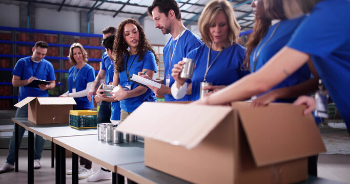 Diverse Community Volunteers Organize Food Bank Donation Support