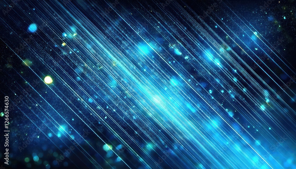 Poster abstract blue glowing light streaks and stars background, dynamic flowing lines, futuristic visual d