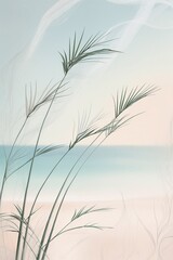Stylized grass near the beach with soft pastel colors and copy space