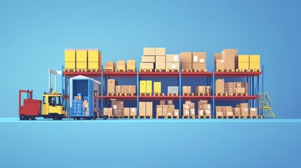 Fototapeta premium logistics management flat design side view warehouse theme animation vivid. 