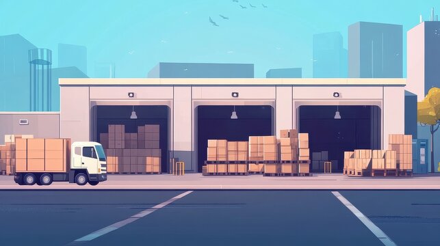 logistics management flat design side view warehouse theme animation vivid. 