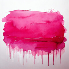 Horizontal Watercolor stroke of pink color with a small drip on a white background
