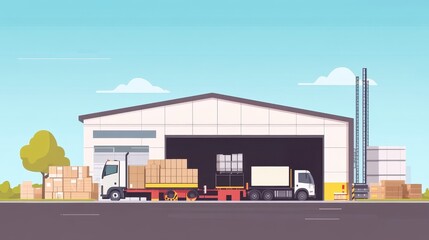 Obraz premium logistics management flat design side view warehouse theme animation vivid. 
