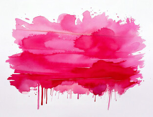 Horizontal Watercolor stroke of pink color with a small drip on a white background
