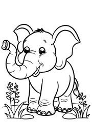 black and white animal coloring book Elephant
