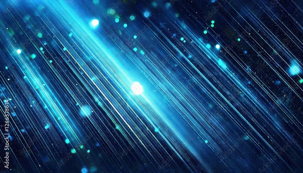 Poster abstract blue glowing light streaks and stars background, dynamic flowing lines, futuristic visual d
