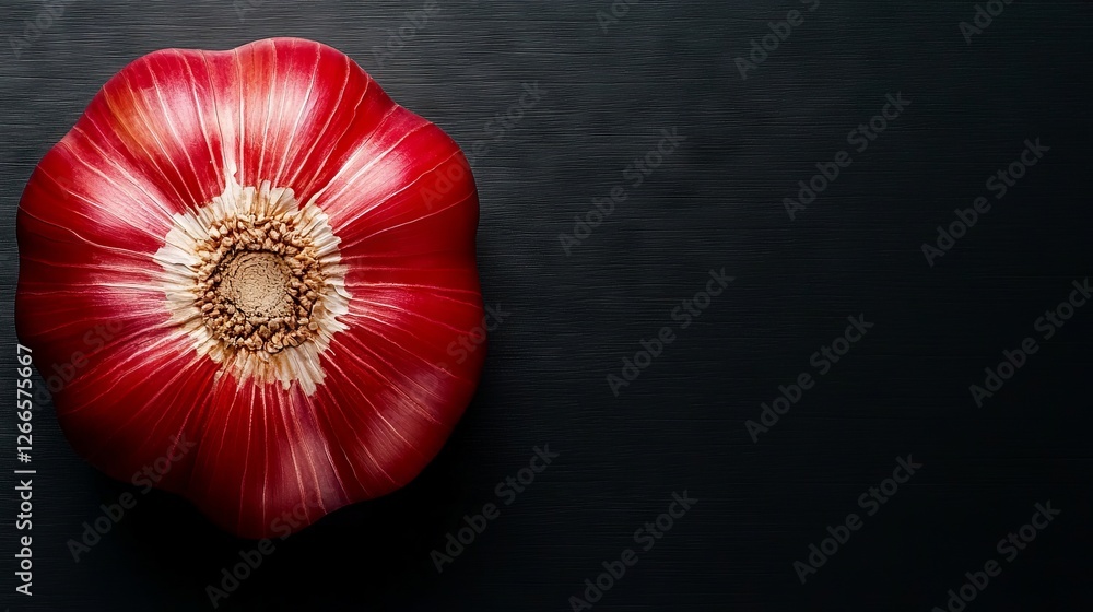 Wall mural A red garlic on a black surface