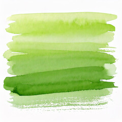 Horizontal Watercolor stroke of green color with stains on white background