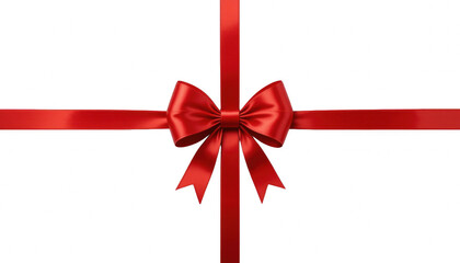Elegant Red Satin Ribbon Bow and Cross Ribbons Gift Wrapping Design Element