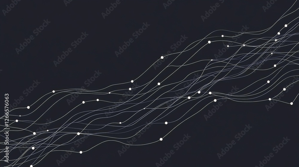 Poster abstract data visualization with connecting lines and nodes on dark background