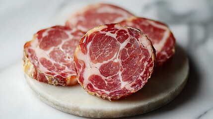 Cured Coppa Slices Marble Board Closeup
