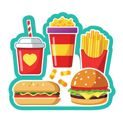 Colorful cartoon illustration of a fast food combo meal