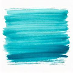 Horizontal Watercolor stroke of turquoise color with stains on white background