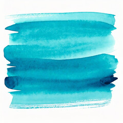 Horizontal Watercolor stroke of turquoise color with stains on white background