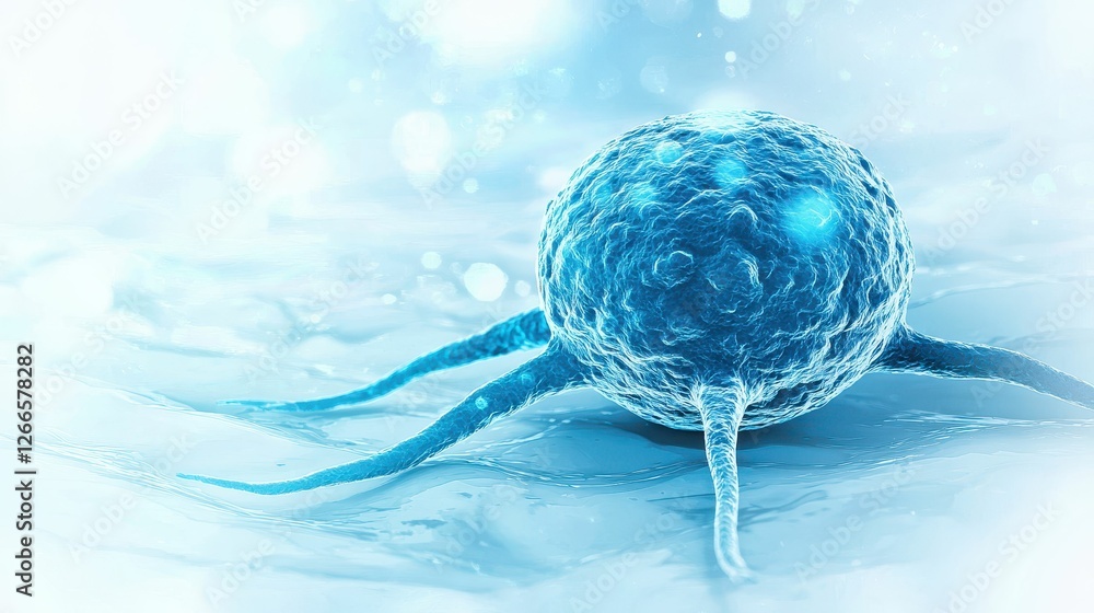 Poster microscopic view of single cancer cell with pseudopodia extensions