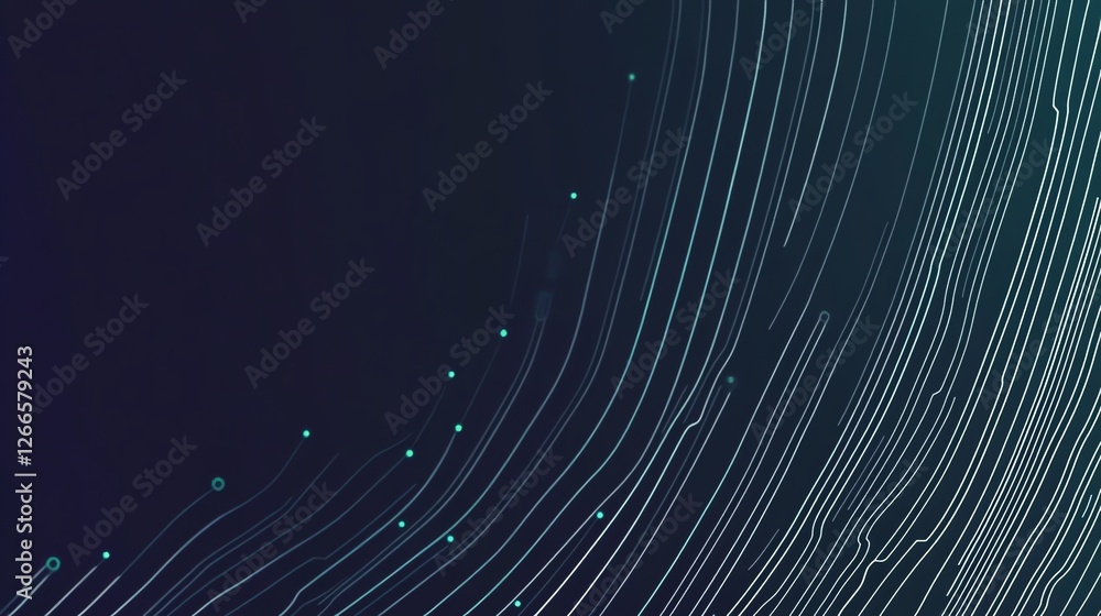 Poster abstract data stream lines with glowing particles on dark background