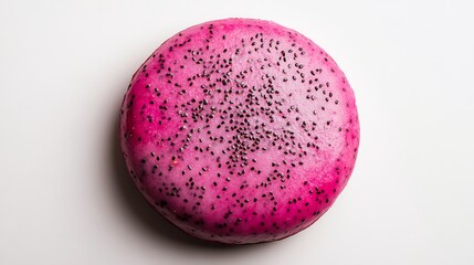 Dragon Fruit Slice with Black Seeds on a White Background