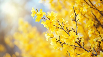 Captivating yellow forsythia blossoms set against a soft background.