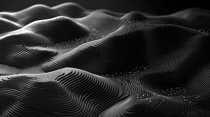 Naklejka premium Dark, abstract data landscape; digital hills, glowing points, tech background; website design