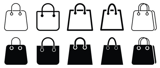 shopping bag icon set, shopping bag Vector icon, Shopping bag feel and outline icon.Online shop, E-commerce, paper bag symbol for apps and websites. Vector illustration. isolated on white background. 