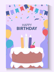 Happy birthday greeting card poster collection set, Birthday greeting template design with cupcake and colorful balloons decoration elements for party invitation card background.