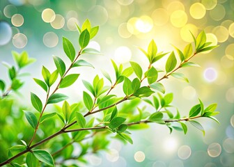 Delicate green twigs and leaves softly blurred against a pristine white backdrop.