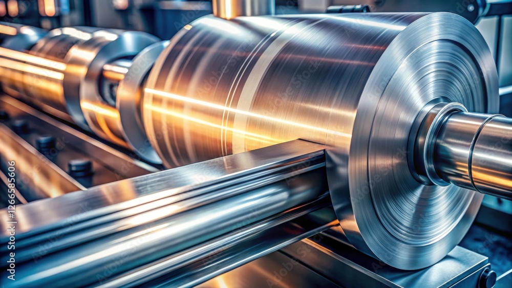 Poster high-precision metal rolling mill in industrial setting a detailed close-up view of rotating cylinde