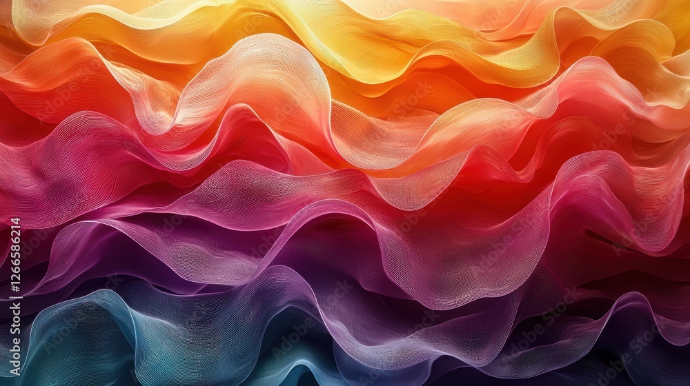 Poster vibrant, flowing fabric in gradient colors creating a dynamic visual effect.