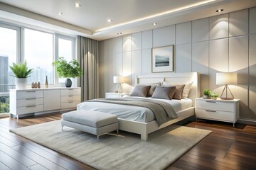 Elegant, minimalist white bedroom furniture: contemporary style, stylish suite for a serene stanza.