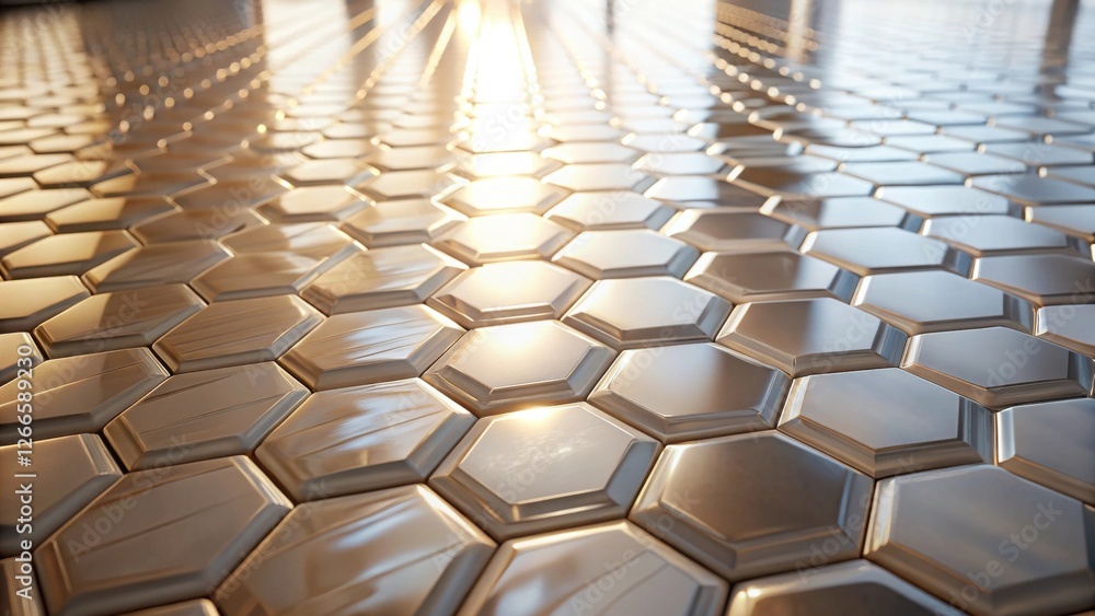 Poster illuminated hexagonal surface pattern abstract golden honeycomb texture with depth and light reflect