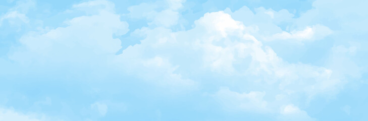 Blue sky with white cloud Vector cartoon nature background of Spring before sunset with bright sunlight,Horizon landscape beautiful dramatic white cloudy field