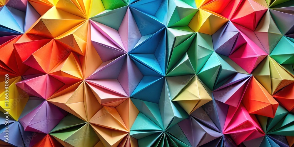 Poster a vibrant tapestry of folded paper, showcasing a spectrum of colors arranged in a complex, three-dim