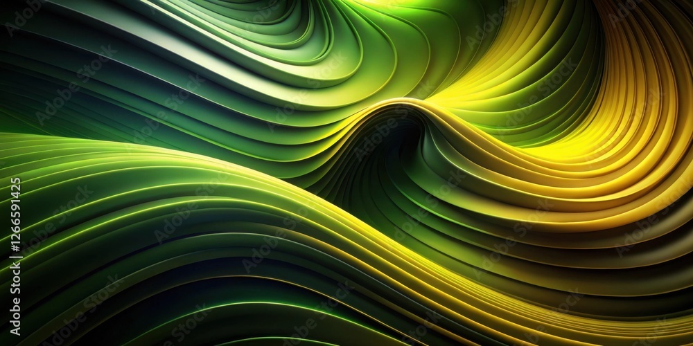 Poster Abstract Green and Gold Curving Lines, a Dynamic and Elegant Background for Modern Designs