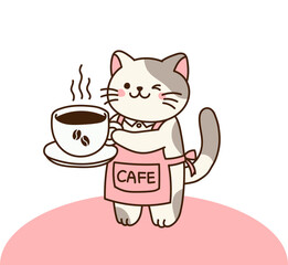 A cat barista holding coffee