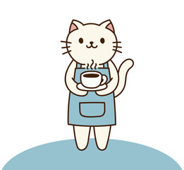 A cat barista holding coffee