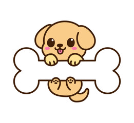 a dog holding a bone.