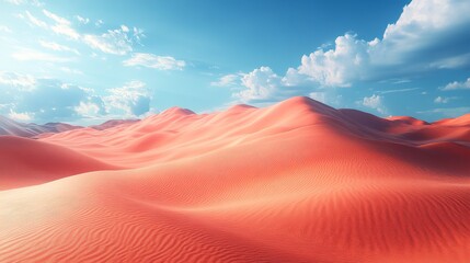 Naklejka premium Vibrant red sand dunes under a sunny sky with fluffy clouds.