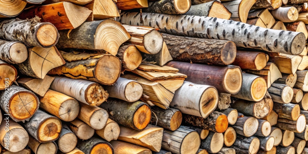Fototapete a massive stack of neatly arranged logs, showcasing the intricate grain patterns and diverse texture