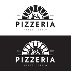 Italian food, pizza or pizzeria logo design with crossed shovels and brick oven. Logo for business, restaurant, labels and badges.