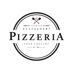 Italian food, pizza or pizzeria logo design with crossed shovels and brick oven. Logo for business, restaurant, labels and badges.