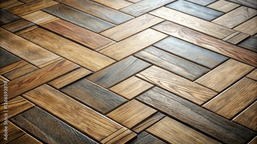 Poster Intricate Wooden Planks in a Diagonal Herringbone Pattern, Showing Rich Textures and Variations in Brown Hues