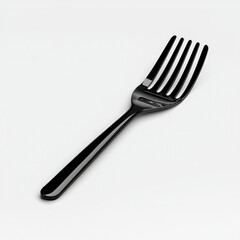 Naklejka premium A sleek black fork against a minimalist white background, ideal for culinary presentations., on a white background