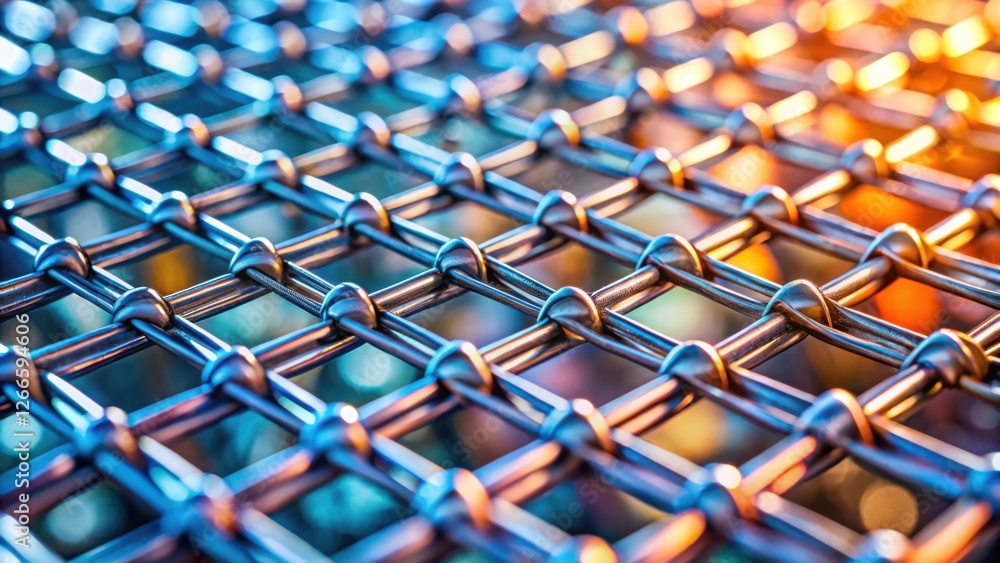 Poster interlocking metal grid a detailed macro view of woven wire mesh structure