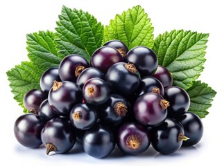 Fototapeta premium High-resolution images of fresh, juicy blackcurrants, isolated and in clusters.